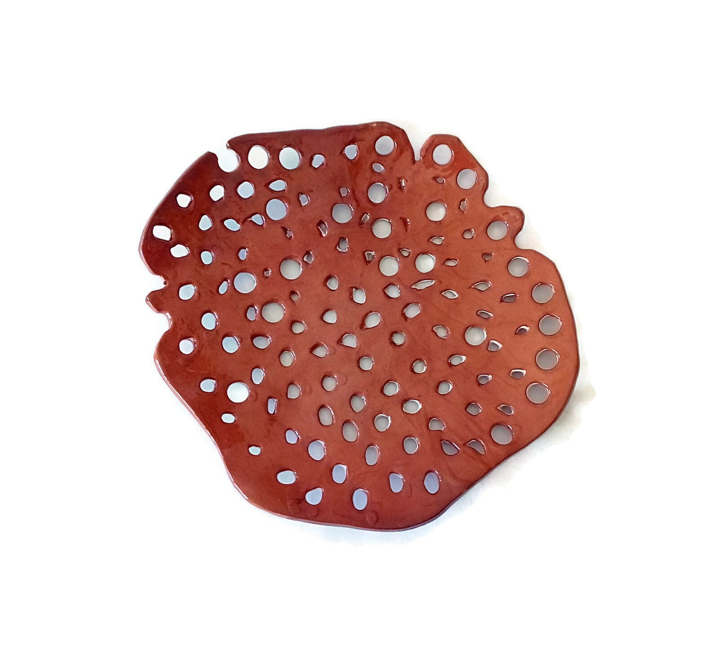 Handmade Ceramic Plate For Wall Decor, Large Centerpiece Fruit Bowl With Holes, Handbuilt Kitchen And Dining Decorative Modern Organic Shape - Ceramica Ana Rafael