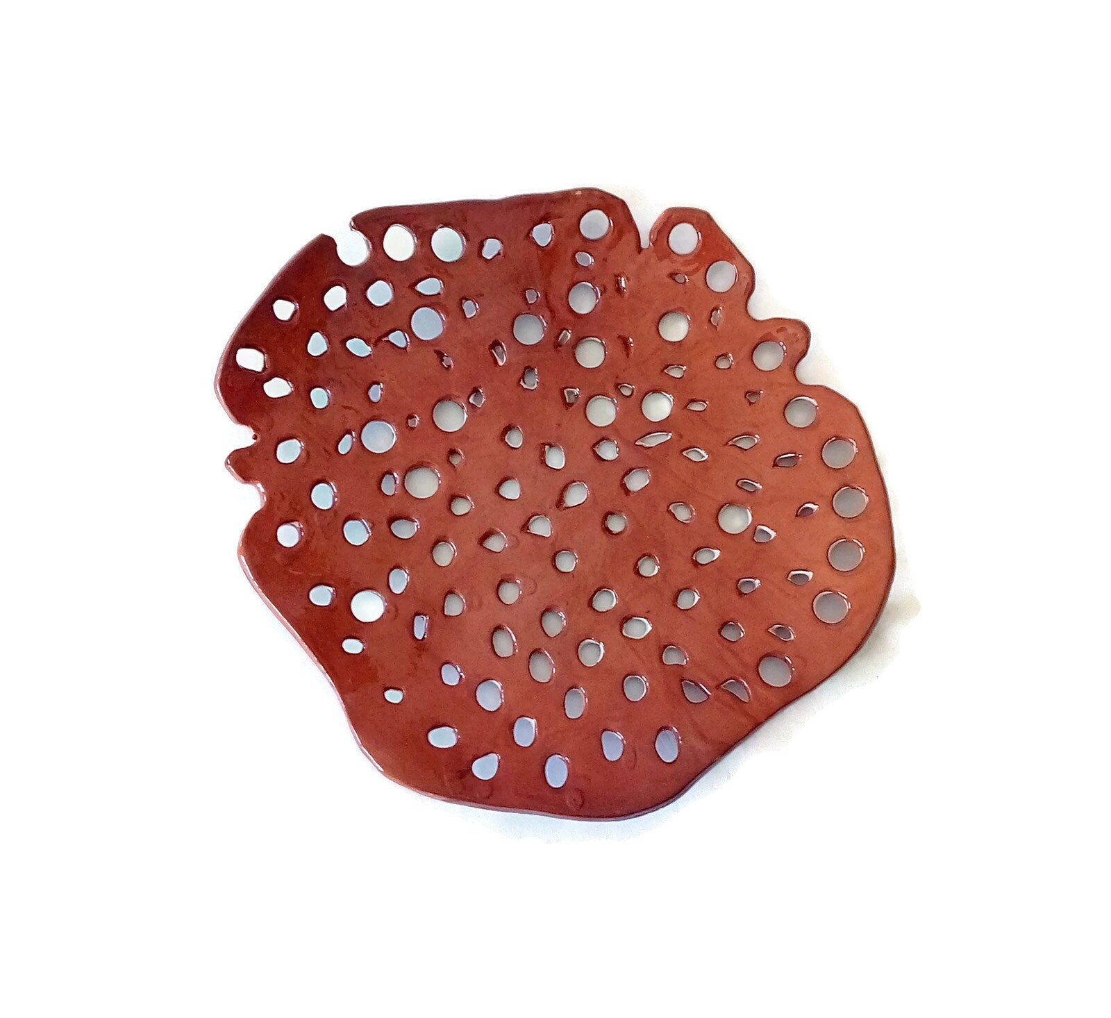 Handmade Ceramic Plate For Wall Decor, Large Centerpiece Fruit Bowl With Holes, Handbuilt Kitchen And Dining Decorative Modern Organic Shape - Ceramica Ana Rafael