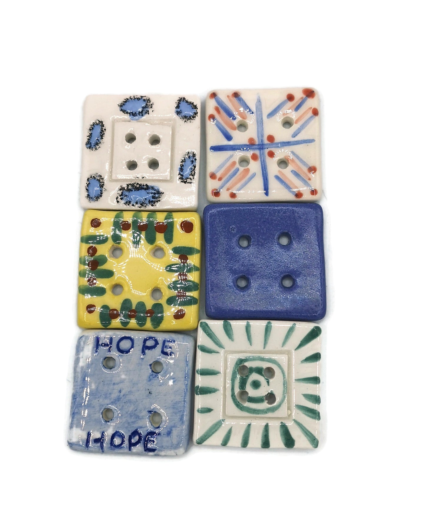 Set Of 6 Strange And Unusual Sewing Buttons Lot, Novelty Theme Button, Sewing Supplies & Notions, Large Clay Button Custom - Ceramica Ana Rafael