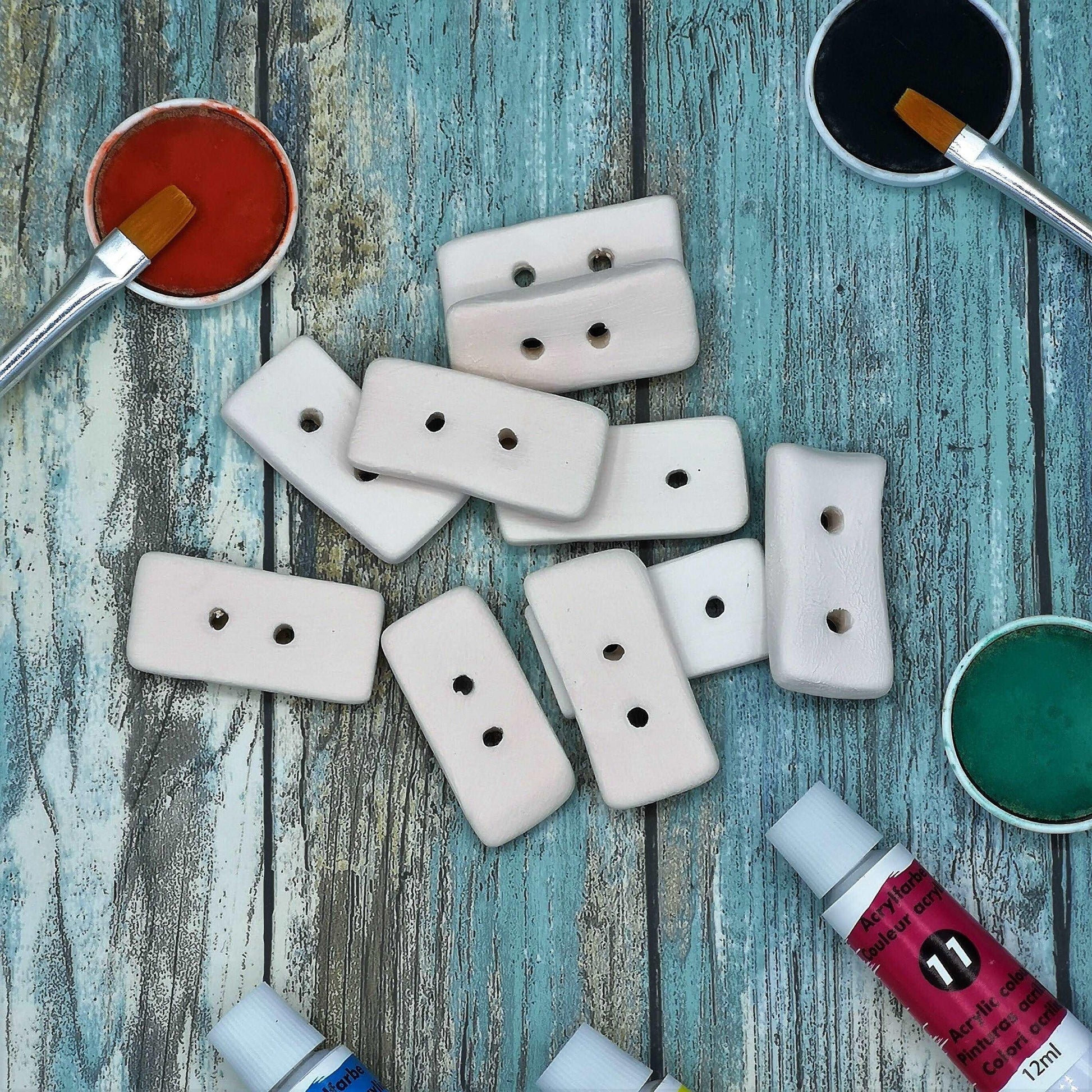10Pcs Handmade Ceramic Bisque Buttons Ready To Paint, Artisan Blank Rectangle Shaped Sewing Buttons, Diy Craft Kit Gifts For Adults
