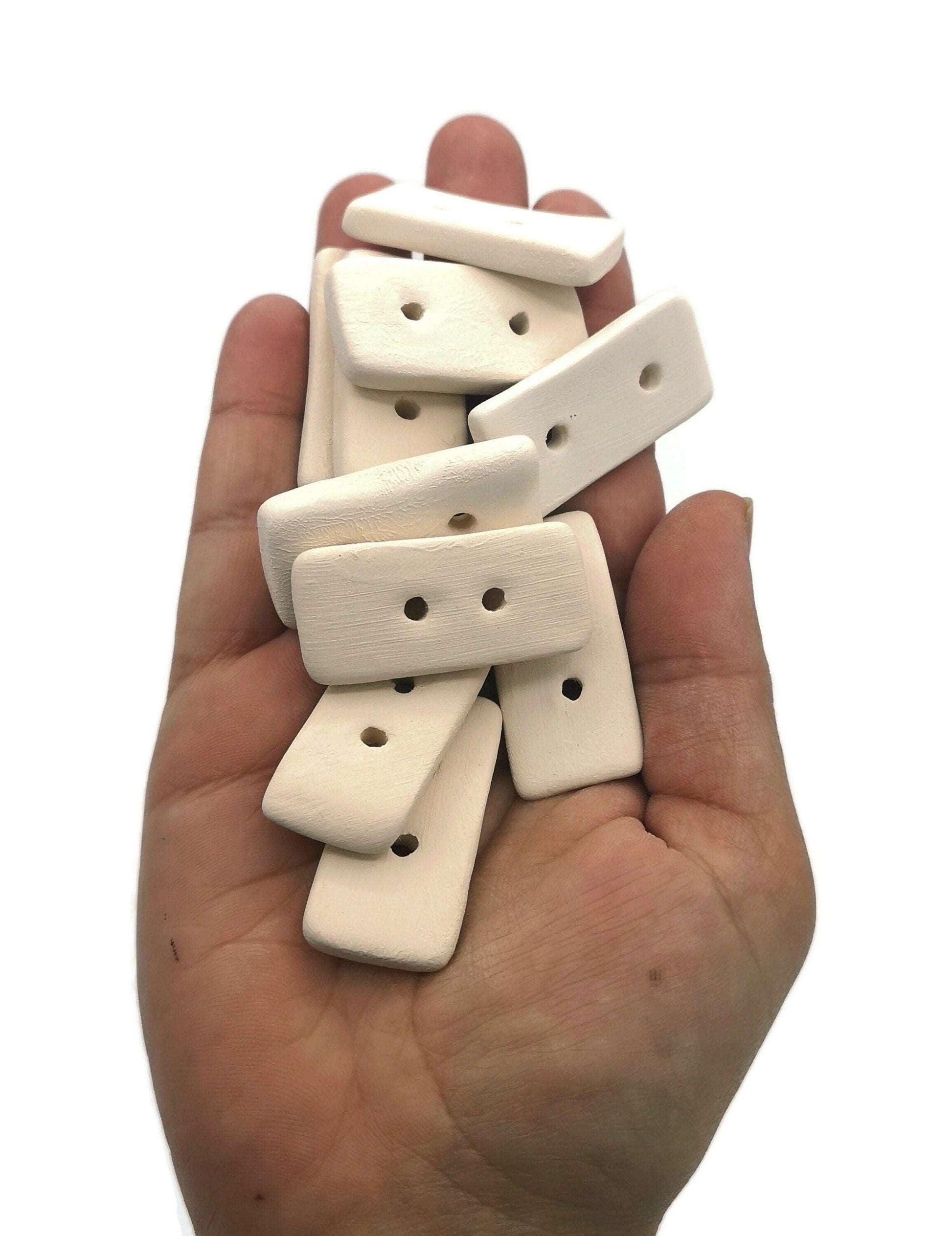 10Pcs Handmade Ceramic Bisque Buttons Ready To Paint, Artisan Blank Rectangle Shaped Sewing Buttons, Diy Craft Kit Gifts For Adults