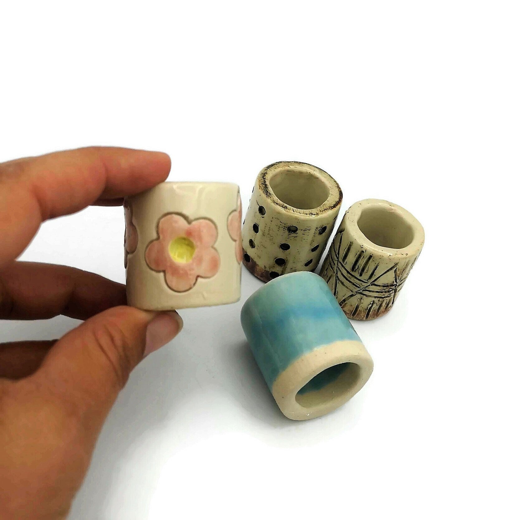 4Pc Assorted Large Tube Beads, Unique Clay Beads For Macrame, 35mm Long Ceramic Beads, Decorative Hand Painted Craft Beads With Large Hole - Ceramica Ana Rafael