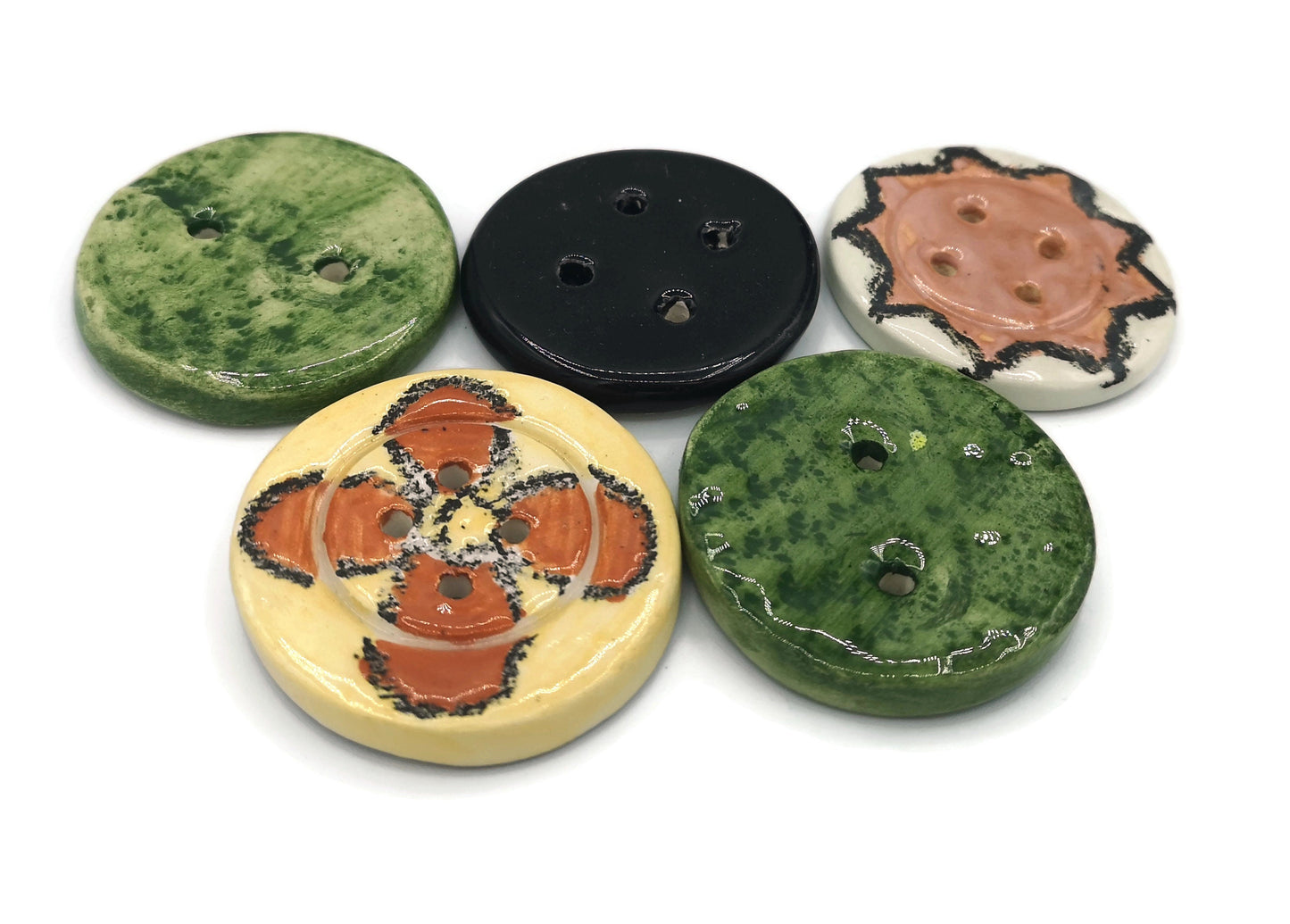 5Pc Extra Large Novelty Buttons For Coat, Elegant Ceramic Sewing Buttons Handmade And Hand Painted, Best Sellers Sewing Supplies And Notions - Ceramica Ana Rafael