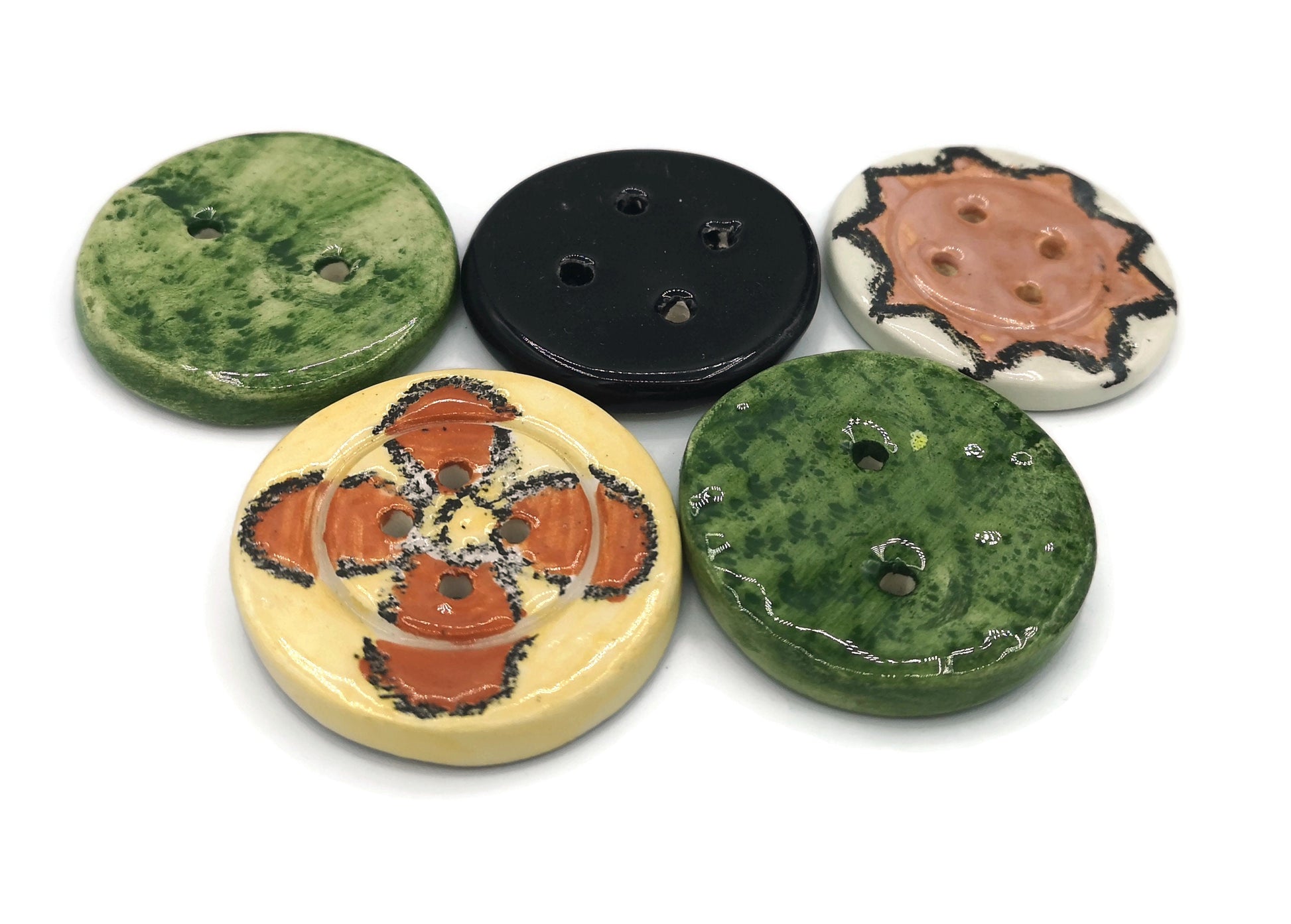 5Pc Extra Large Novelty Buttons For Coat, Elegant Ceramic Sewing Buttons Handmade And Hand Painted, Best Sellers Sewing Supplies And Notions - Ceramica Ana Rafael