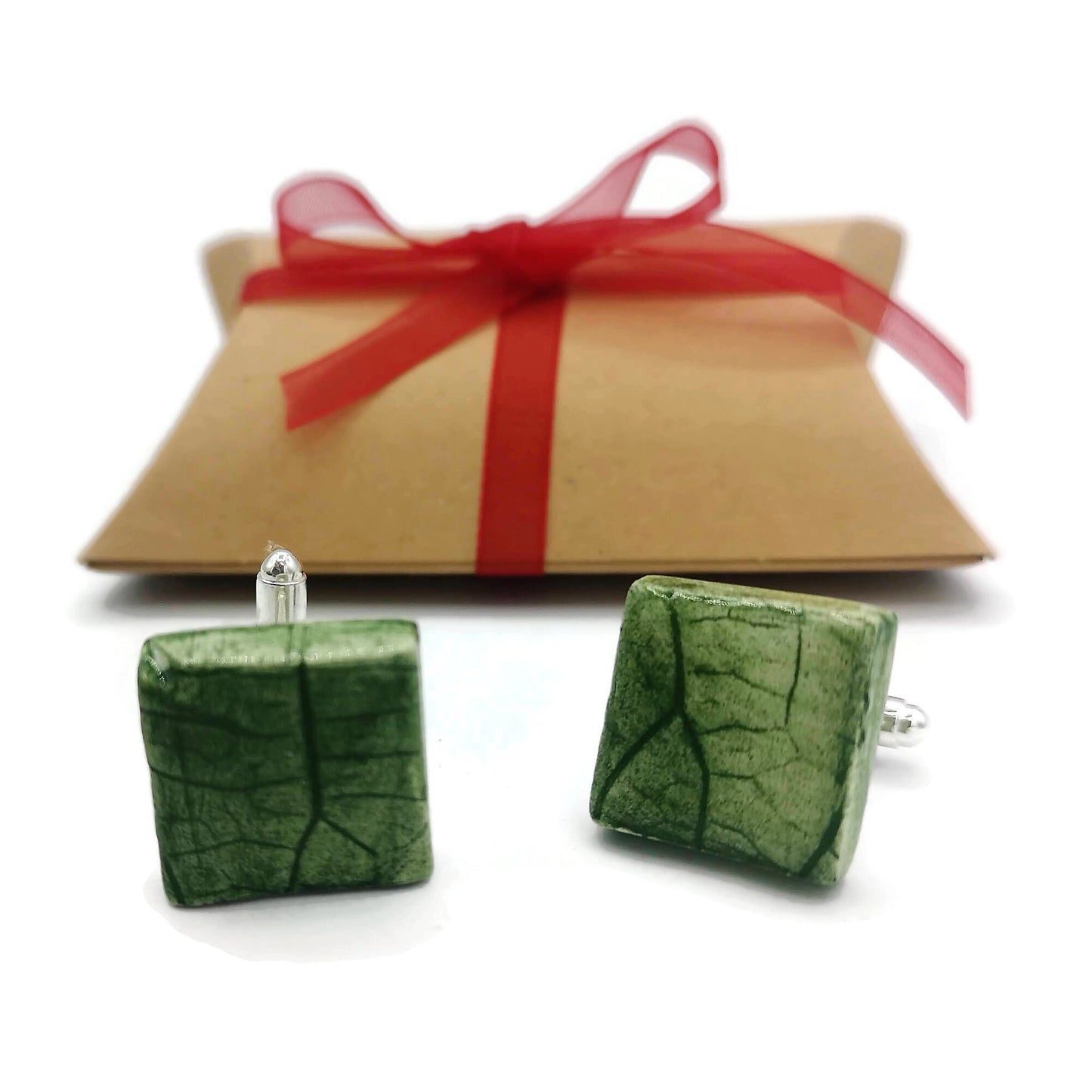 Handmade Ceramic Cufflinks For Dad, Plant Lovers Gift, 9th anniversary gift for boyfriend, Unique Style Everyday Porcelain Cufflinks - Ceramica Ana Rafael