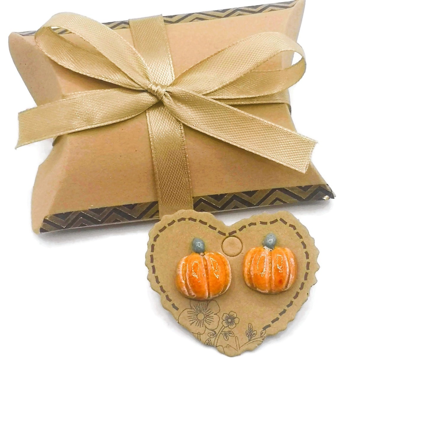 Handmade Ceramic Pumpkin Stud Earrings For Women- Orange Cute Halloween Jewelry Gift For Girls - Ceramica Ana Rafael