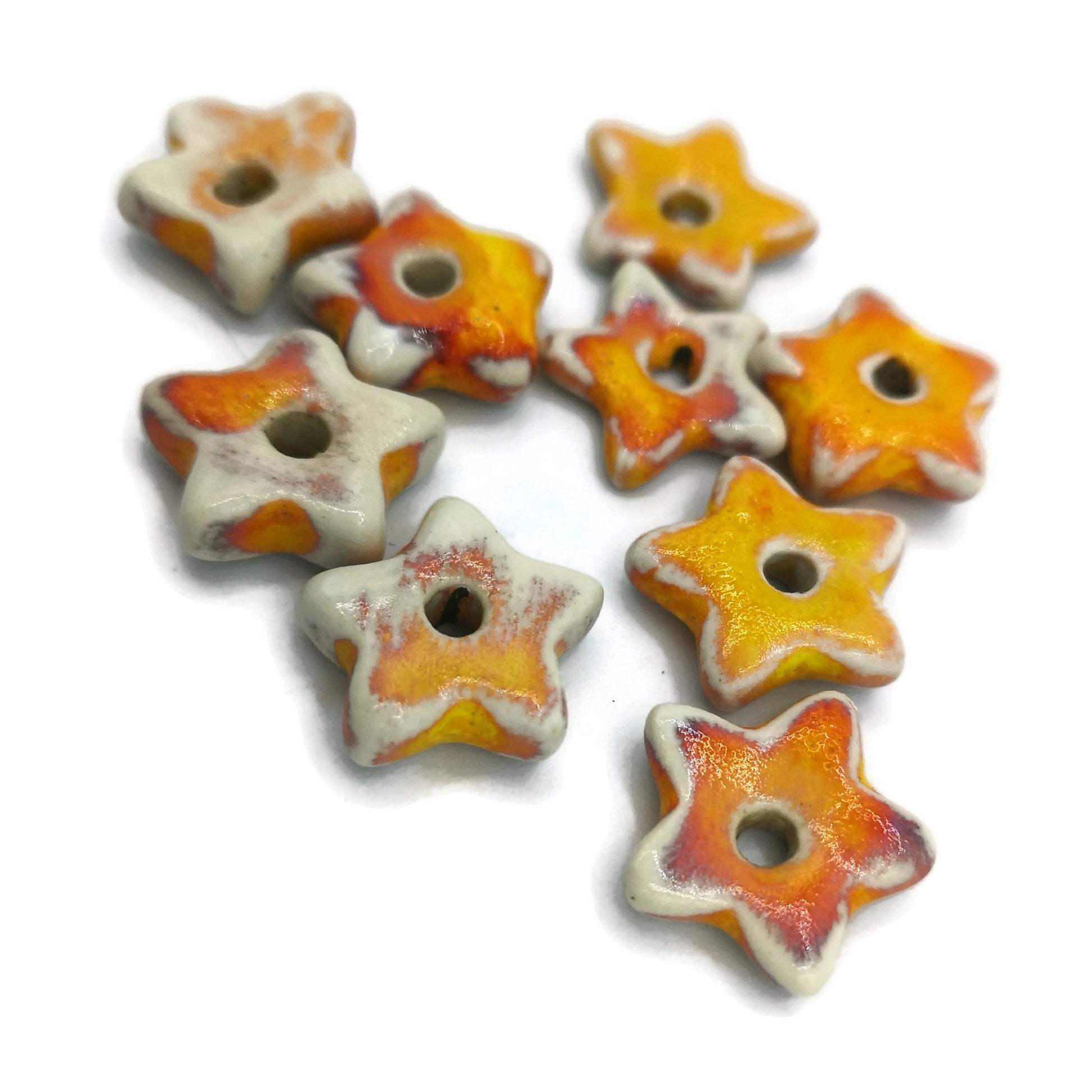 TINY STAR BEADS, 9 Pcs Handmade Ceramic Macrame Beads, Mini Star Charms, Craft Beads For Jewelry Making, Spacer Beads, Unique Clay Beads - Ceramica Ana Rafael