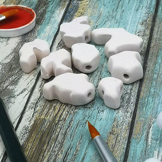 8Pc 15 to 35mm Assorted Extra Large Handmade Ceramic Bisque Beads Ready To Paint, Blank Clay Beads Jewelry Making, Macrame Beads Big Hole - Ceramica Ana Rafael