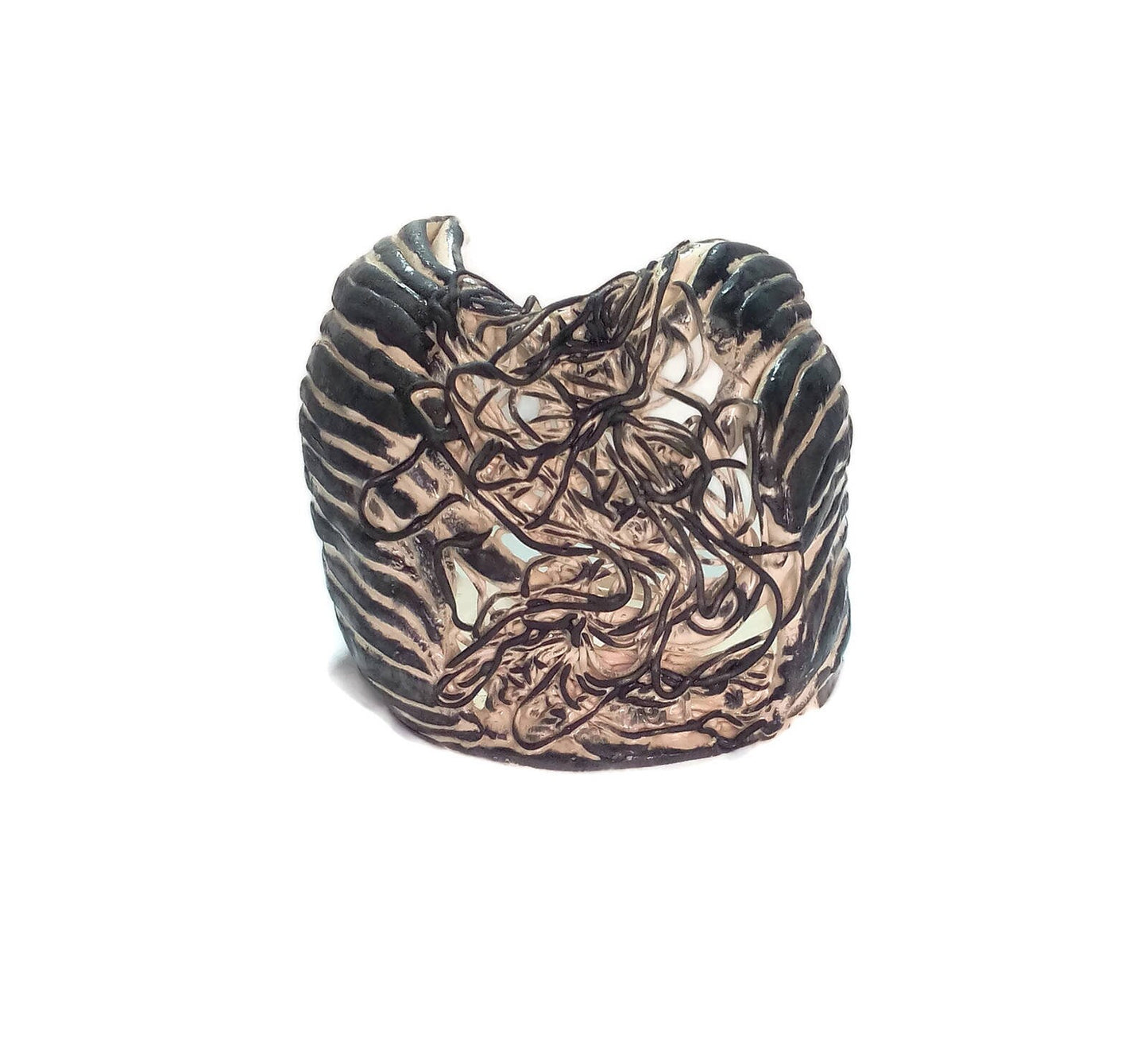 Black And White Handmade Ceramic Candle Holder For Home Decor, Artisan Votive Candle Holder, Abstract Tea Light Holder Gift Idea For Women - Ceramica Ana Rafael