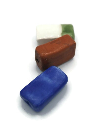 RECTANGULAR BEADS, CERAMIC Beads, Set of 3 Rectangle Shaped 2mm Hole Jewelry Making Beads - Ceramica Ana Rafael