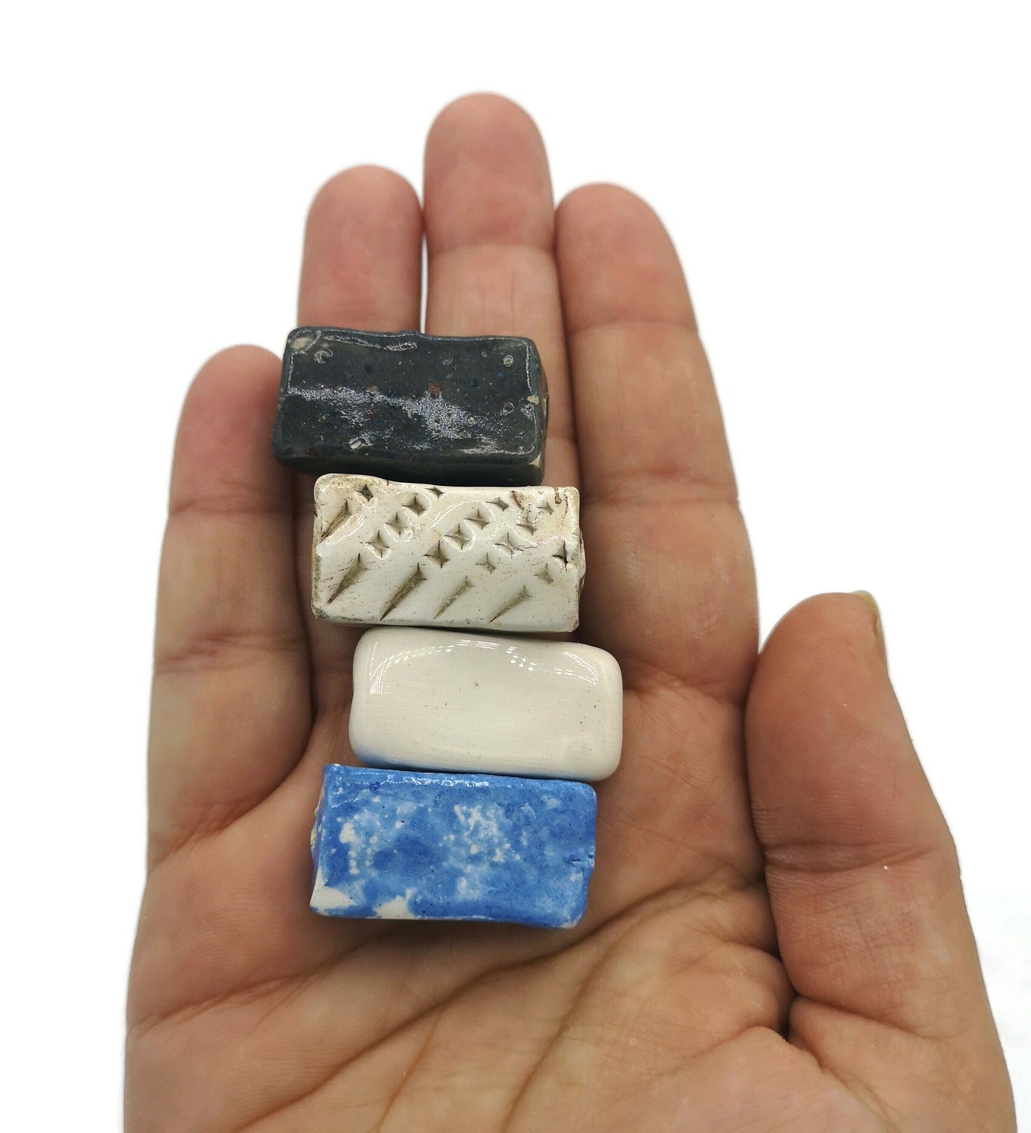 LARGE RECTANGULAR BEADS, Mixed Set of 4 Ceramic Beads For Jewelry Making, Rectangle Tile Beads 2mm Hole Clay Beads For Macrame - Ceramica Ana Rafael