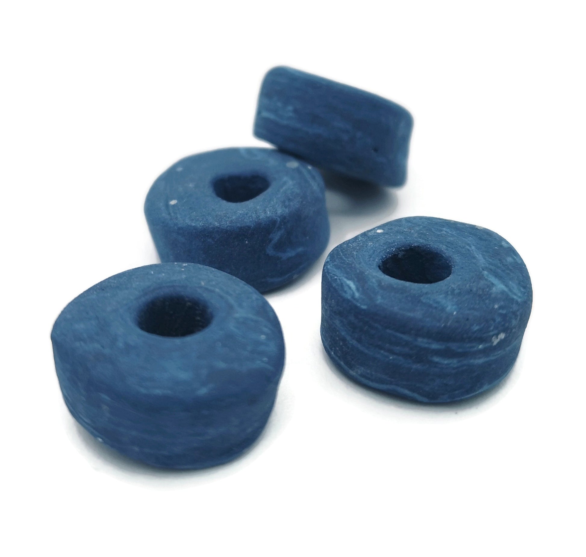 Handmade Ceramic Beads For Jewelry Making, 4 Pcs Clay Beads, Large Hole Beads, Dreadlock Beads, Unique Donut Bead Unusual - Ceramica Ana Rafael