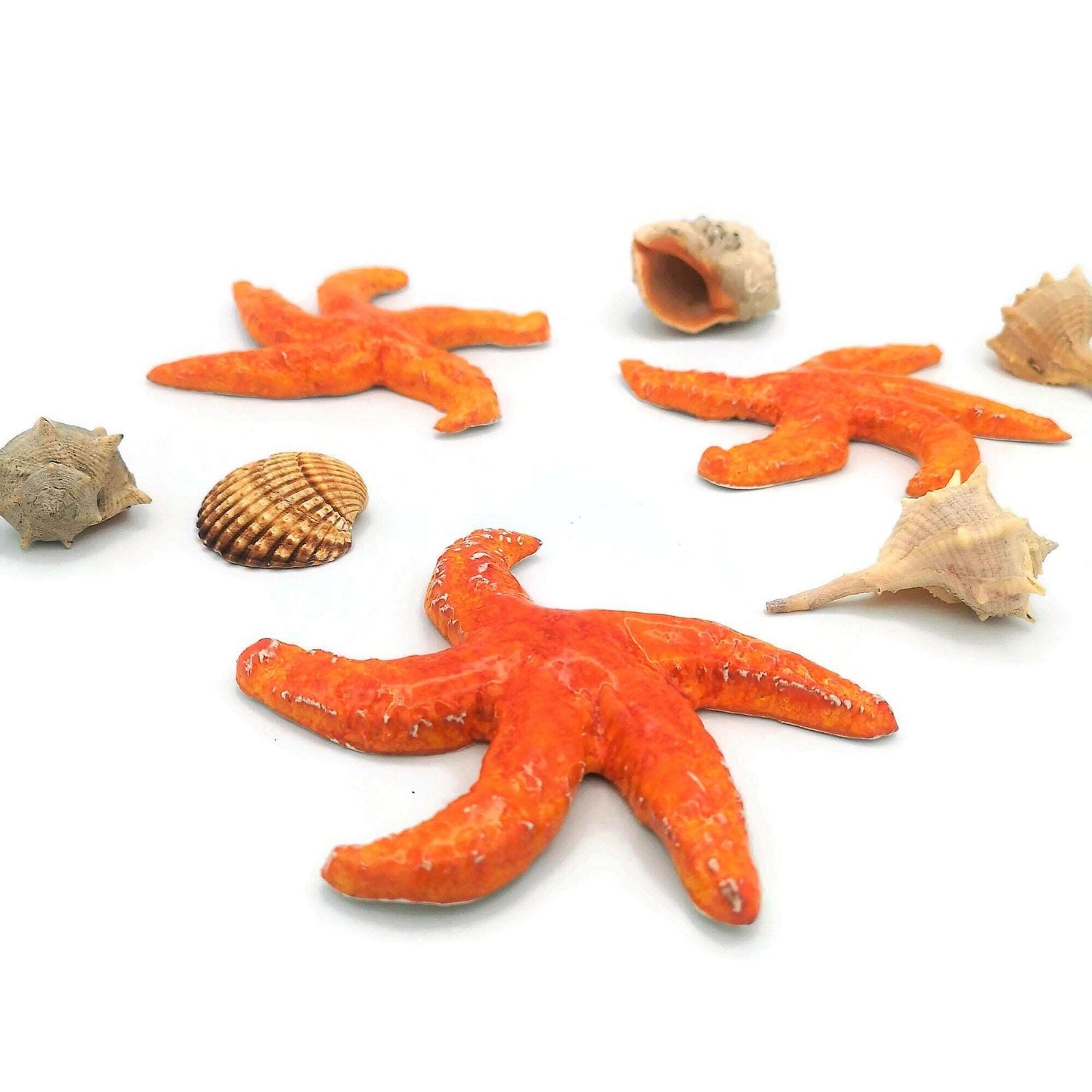 1Pc Handmade Ceramic Starfish Tile, Orange Coastal Wall Decor For Swimingpool Aquarium or Fish Tank, Beach Lover Gift for Women