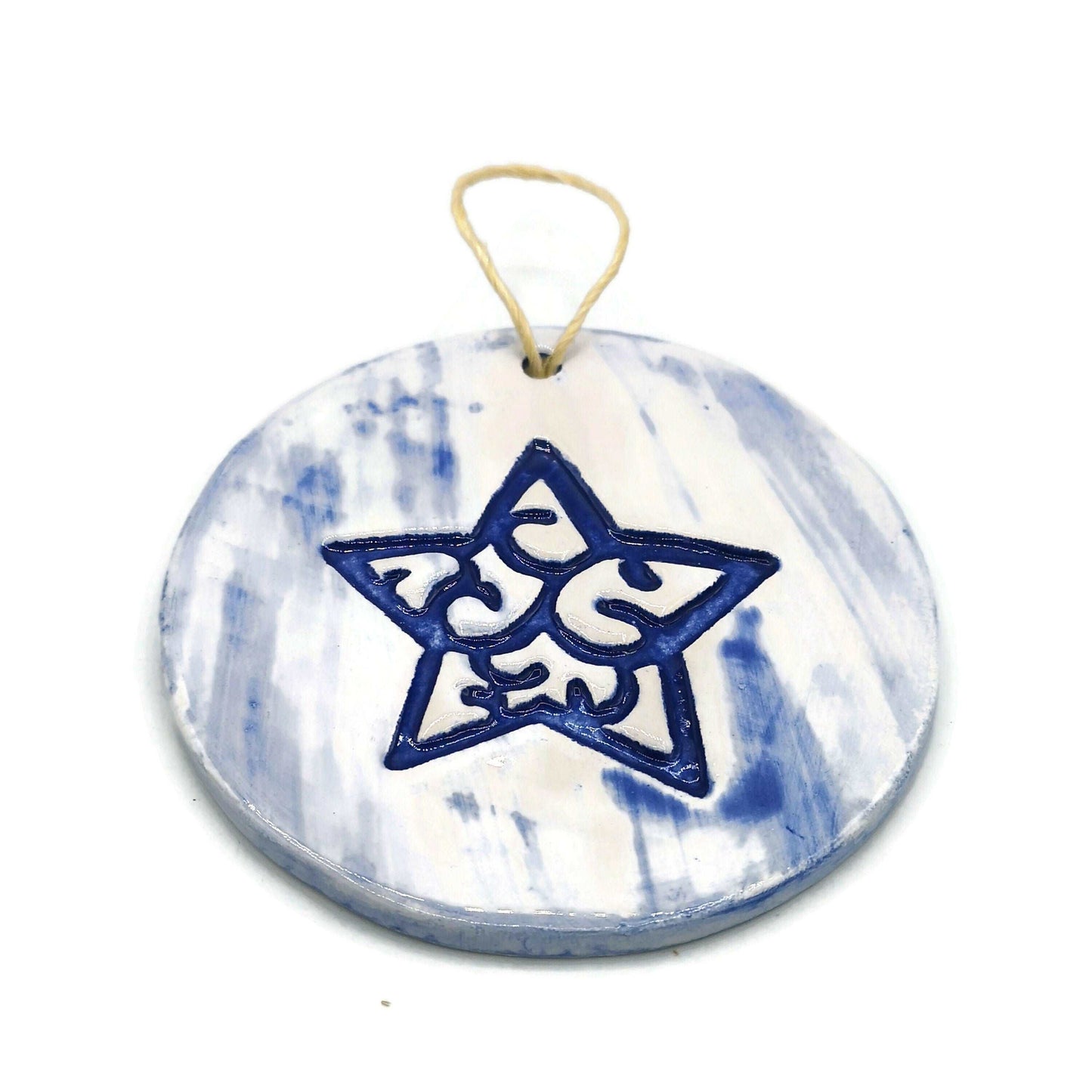 1Pc Blue Star Ornament, Ceramic Wall Hanging, Celestial Wall Decor, Christmas Decoration Trending Now, Best Sellers Handmade Wall Art