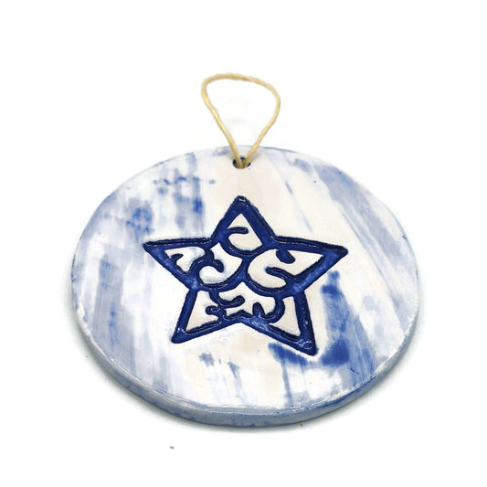 1Pc Blue Star Ornament, Ceramic Wall Hanging, Celestial Wall Decor, Christmas Decoration Trending Now, Best Sellers Handmade Wall Art