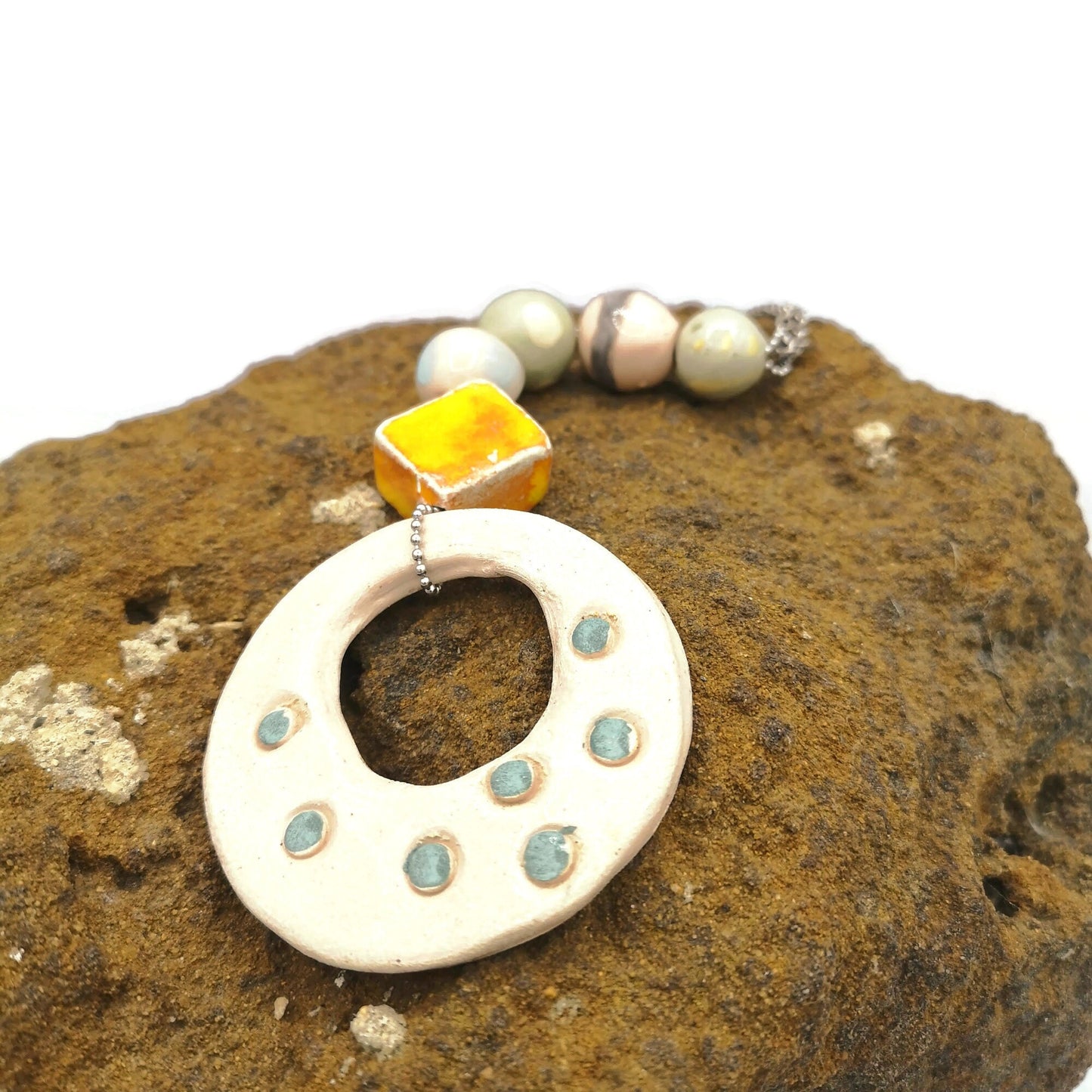 BOHO PENDANT NECKLACE, Trendy Aesthetic Necklace, Statement Jewelry Gift For Her, Everyday Necklace - Ceramica Ana Rafael