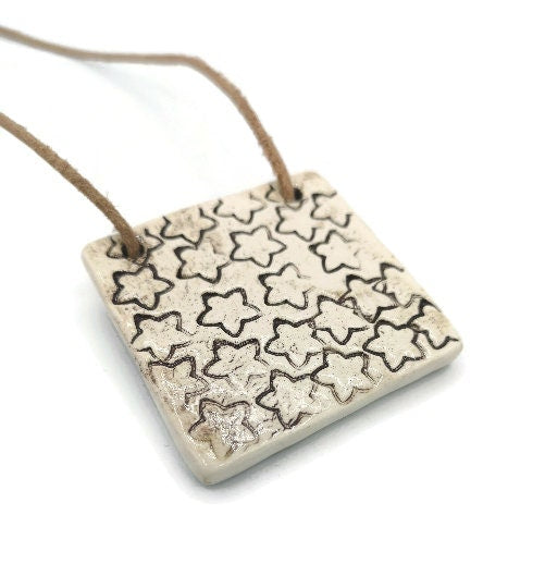LARGE SQUARE PENDANT with 2 Holes Handcrafted Ceramic Components For Clay Jewelry Making - Ceramica Ana Rafael