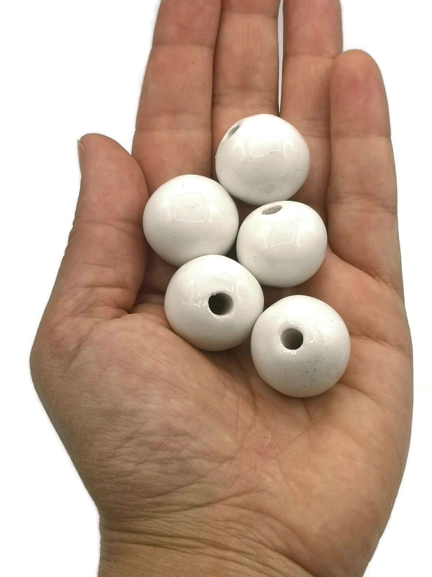 5 Pc 20mm Handmade Ceramic Beads For Jewelry Making, Large Hole Macrame Beads, Unique Clay Beads Artisan Craft Supplies - Ceramica Ana Rafael