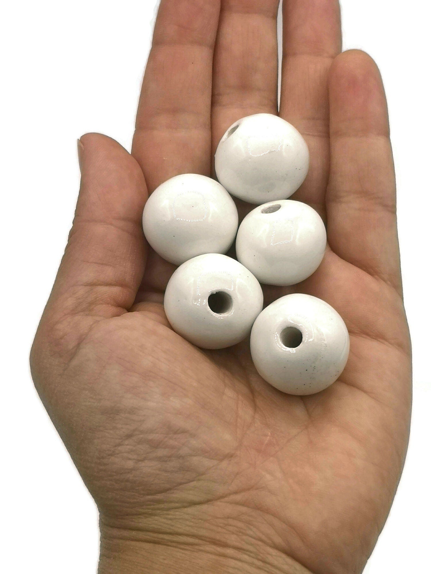 5 Pc 20mm Handmade Ceramic Beads For Jewelry Making, Large Hole Macrame Beads, Unique Clay Beads Artisan Craft Supplies - Ceramica Ana Rafael