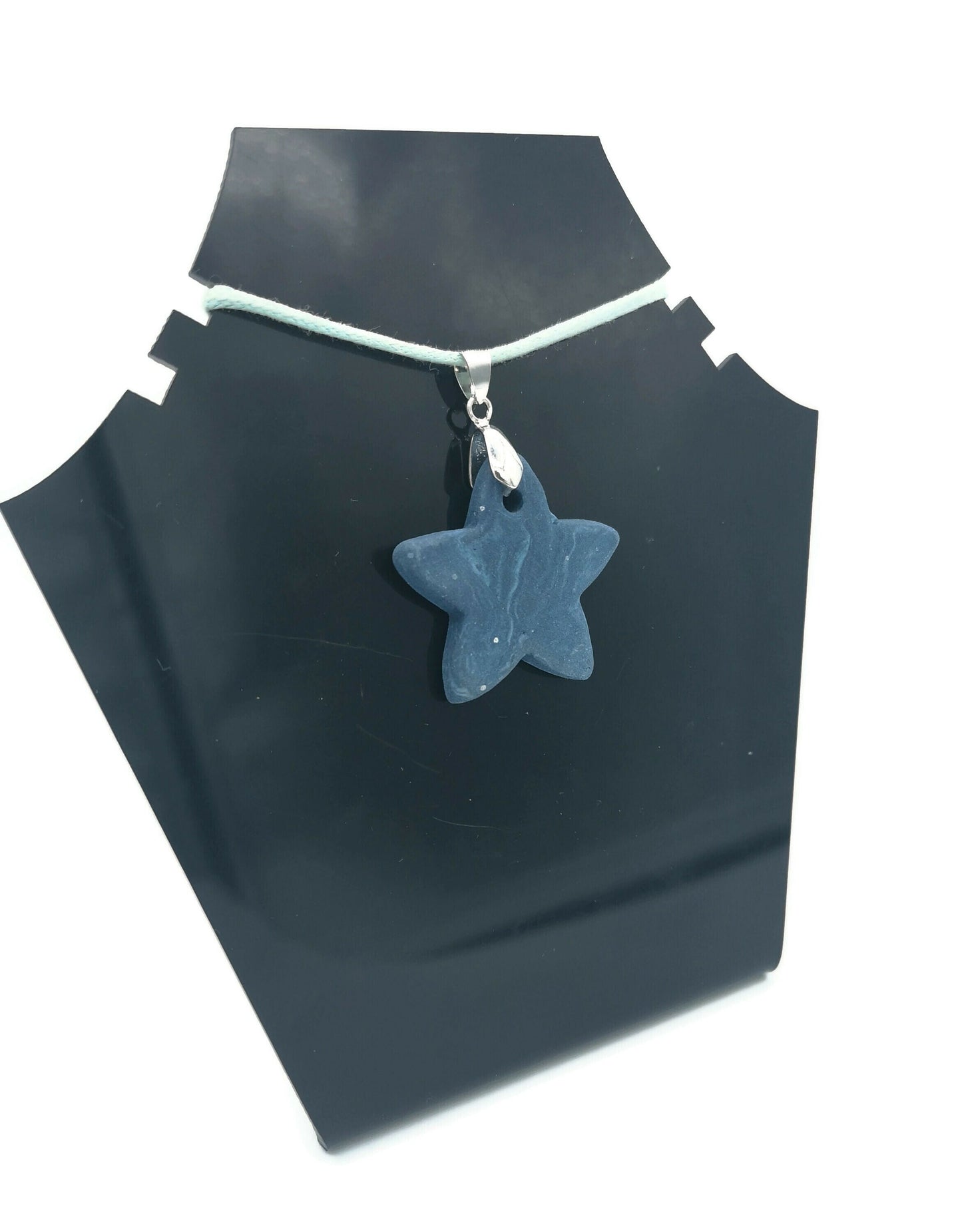 1Pc Large Matte Blue Star Necklace Pendant For Jewelry Making, Unique Jewelry Clay Charms, Handmade Ceramic Celestial Pendant - Ceramica Ana Rafael