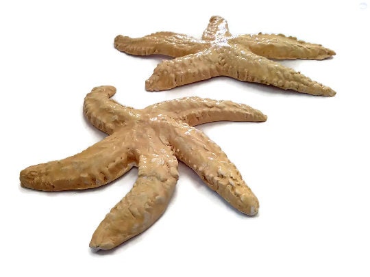 STARFISH ORNAMENT, CERAMIC Wall Hanging, Sea Star Tile, Set Of 2 Large Mediterranean Beach Ornaments - Ceramica Ana Rafael