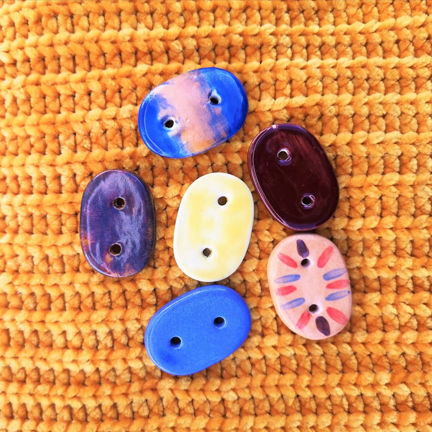 6Pc 35mm Extra Large Handmade Ceramic Sewing Buttons, Colorful Novelty Buttons, Hand Painted Oval Artisan Sewing Supplies And Notions - Ceramica Ana Rafael