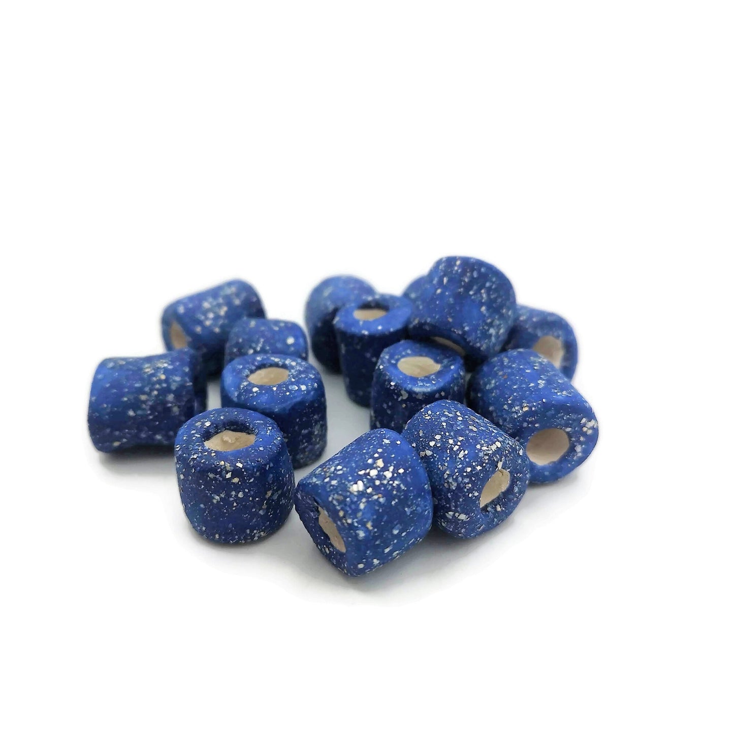 Handmade Ceramic Beads Jewelry Making, 7 Pcs Clay Beads Large Hole, Unique Donut Bead Unusual, Porcelain Dreadlock Beads - Ceramica Ana Rafael