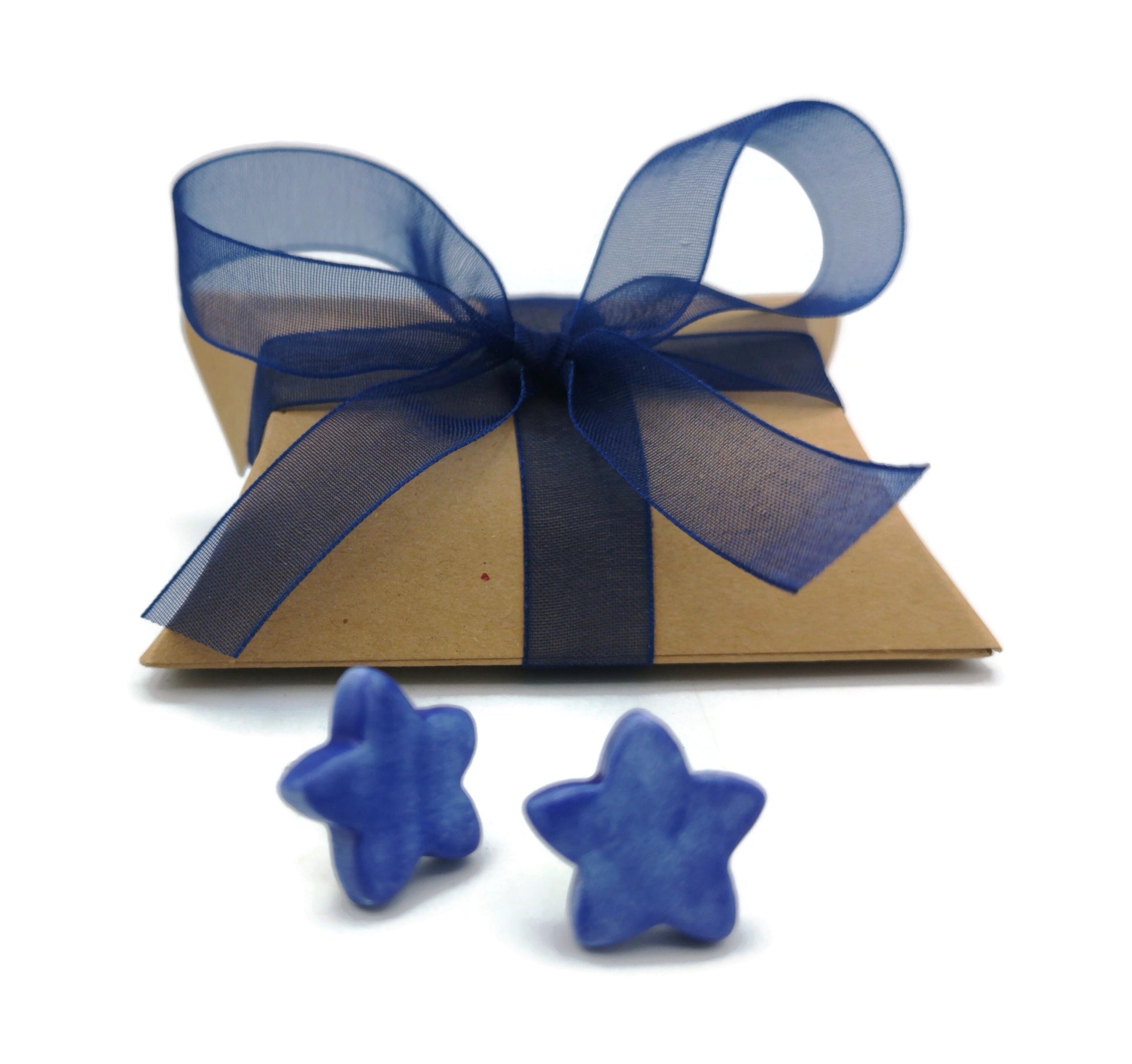 Blue Star Stud Earrings For Women, Handmade Ceramic Jewelry, Novelty Best Gifts for Her, mom birthday gift - Ceramica Ana Rafael