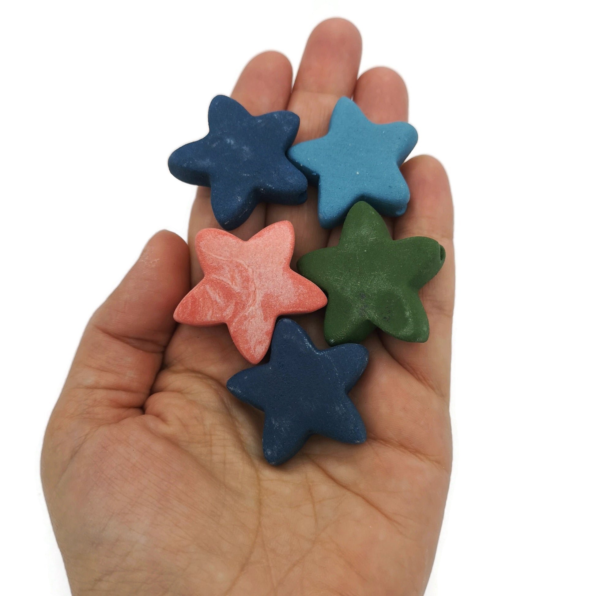 5Pc 35mm Large Ceramic Star Beads For Jewelry Making, Handmade Decorative Clay Beads, Large Unusual Assorted Macrame Beads - Ceramica Ana Rafael