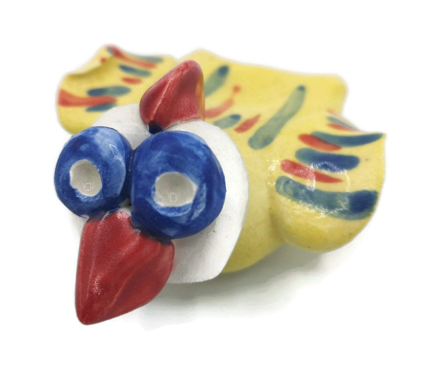 Handmade Ceramic Bird Sculpture Hand Painted Yellow, Modern Rooster Figurine, Cute Clay Sculpture Chicken Gifts, Reusable Animal Cake Topper - Ceramica Ana Rafael