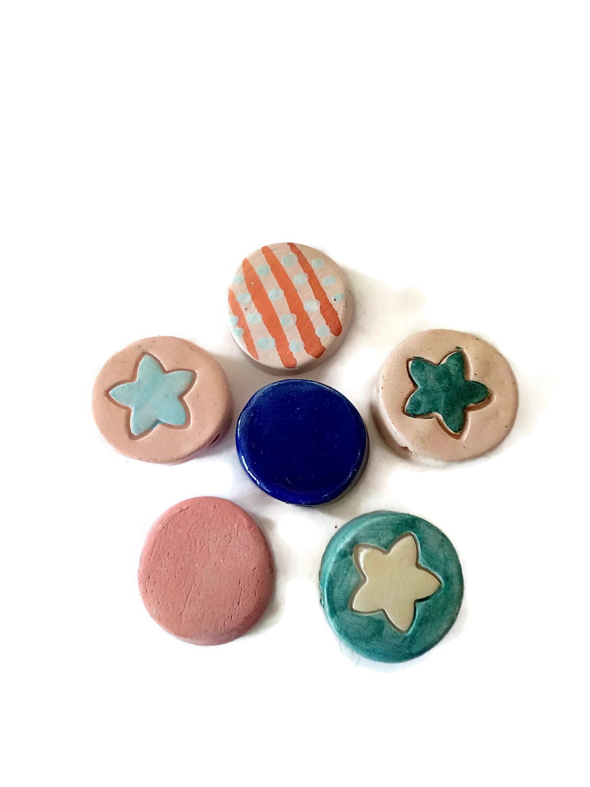 RONDELLE BEAD, CERAMIC Beads, Set of 6 Assorted Jewelry Making Beads 2 mm hole, Clay Beads - Ceramica Ana Rafael