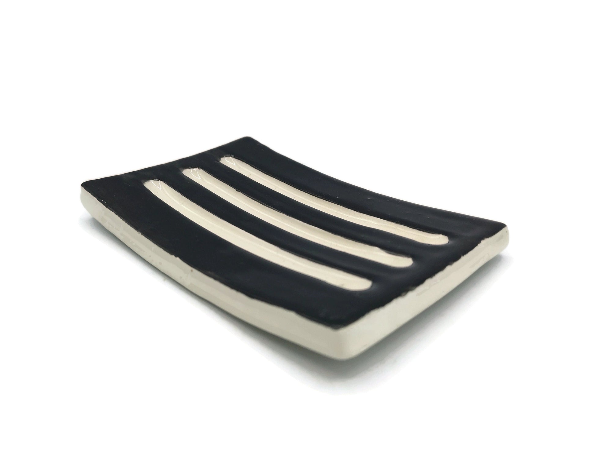 Handmade Ceramic Black And White Soap Bar Holder, Soap Saver Dish Soap Dispenser, Draining Pottery Soap Dish Decorative, Clay Soap Dish Tray - Ceramica Ana Rafael