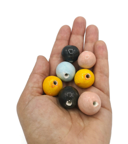 7Pc Round Mixed Handmade Ceramic Beads, Unique Beads, Bubblegum Beads, Decorative Clay Beads for Jewelry Making And Crafts, Colorful Beads - Ceramica Ana Rafael