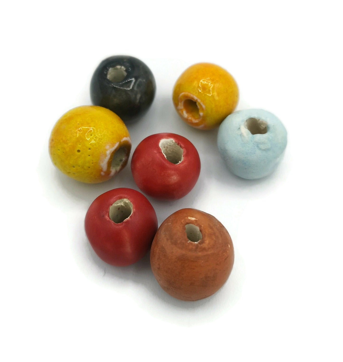 MIXED BEADS, DECORATIVE Beads, Set of 7 Handmade Ceramic Beads For Jewelry Making Or Crafts, Unique Macrame Clay Round Bubblegum Beads - Ceramica Ana Rafael