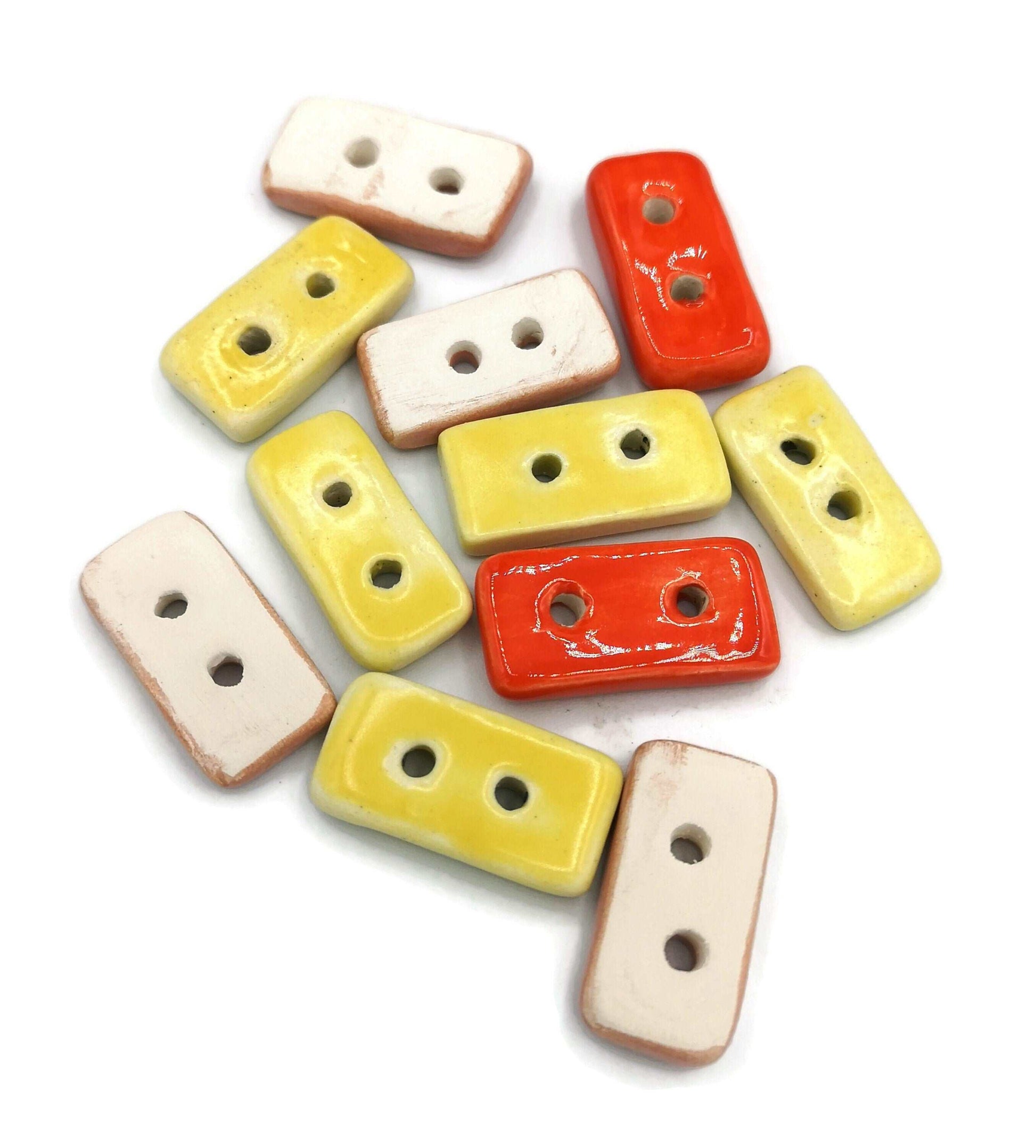 11Pc 25mm Long Handmade Ceramic Sewing Buttons, Yellow Red And Pink Cute Clay Buttons Rectangular, Best Sellers Sewing Supplies And Notions