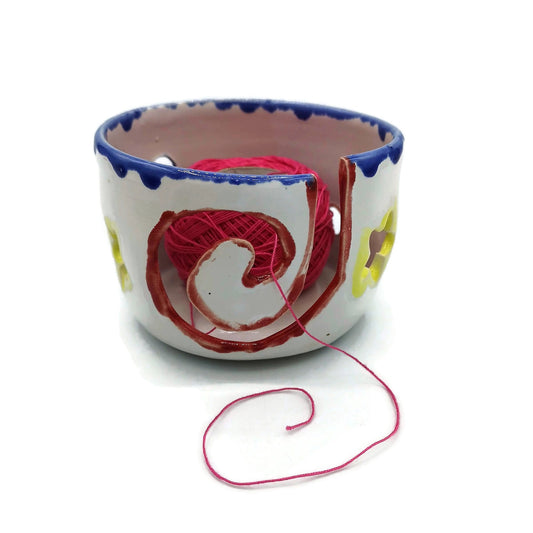Knitting Bowl, Pottery Yarn Bowl, Yarn Storage, Mothers Day Gift For Grandma, Decorative Ceramic Bowl, Hand Painted Ceramic Crochet Bowl - Ceramica Ana Rafael