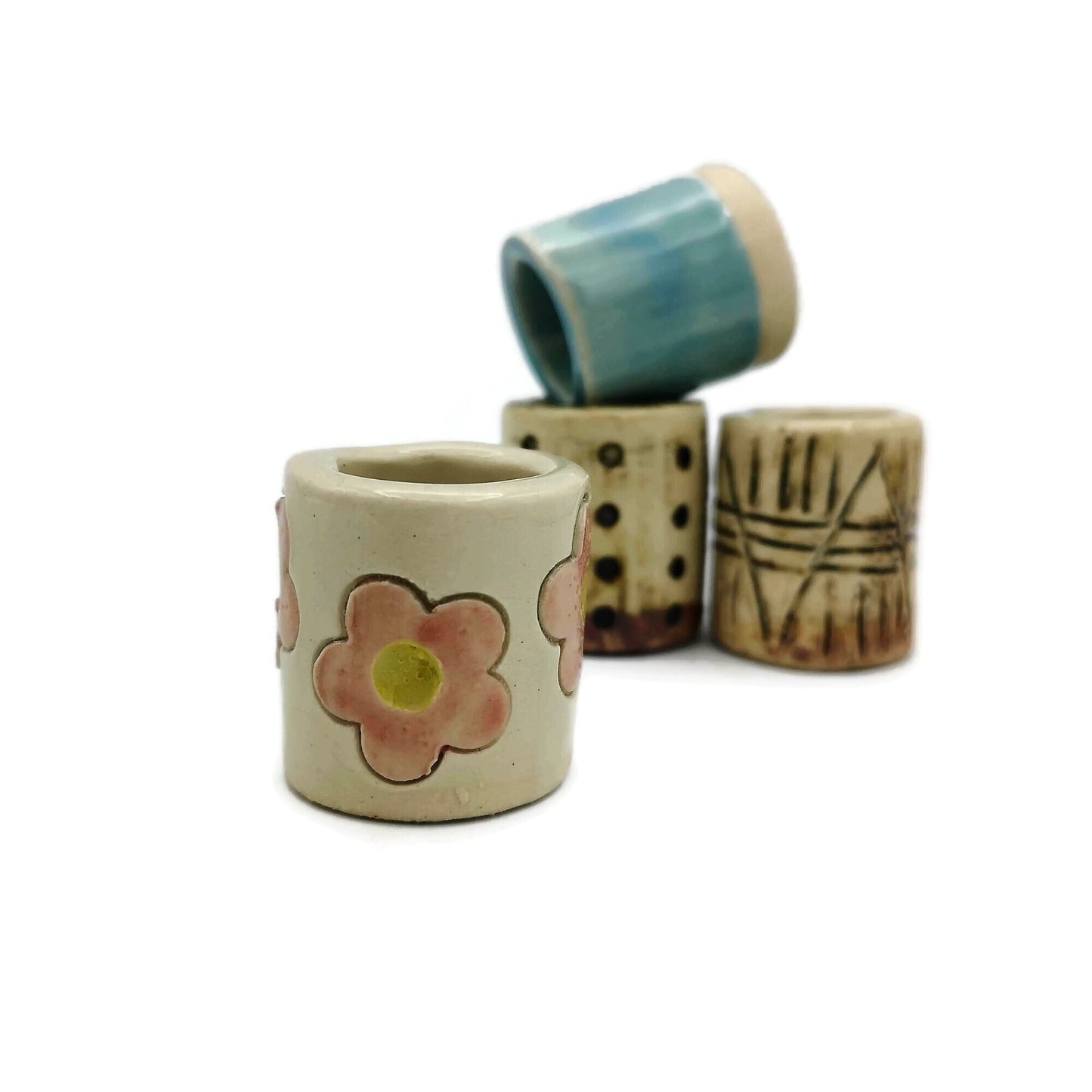 4Pc Assorted Large Tube Beads, Unique Clay Beads For Macrame, 35mm Long Ceramic Beads, Decorative Hand Painted Craft Beads With Large Hole - Ceramica Ana Rafael