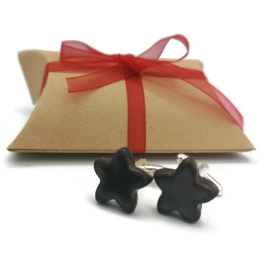 Star Cufflinks For Men, 9th Wedding Anniversary Gift For Husband, Celestial Fathers Day Gift From Daughter, Cute Boyfriend Gift - Ceramica Ana Rafael