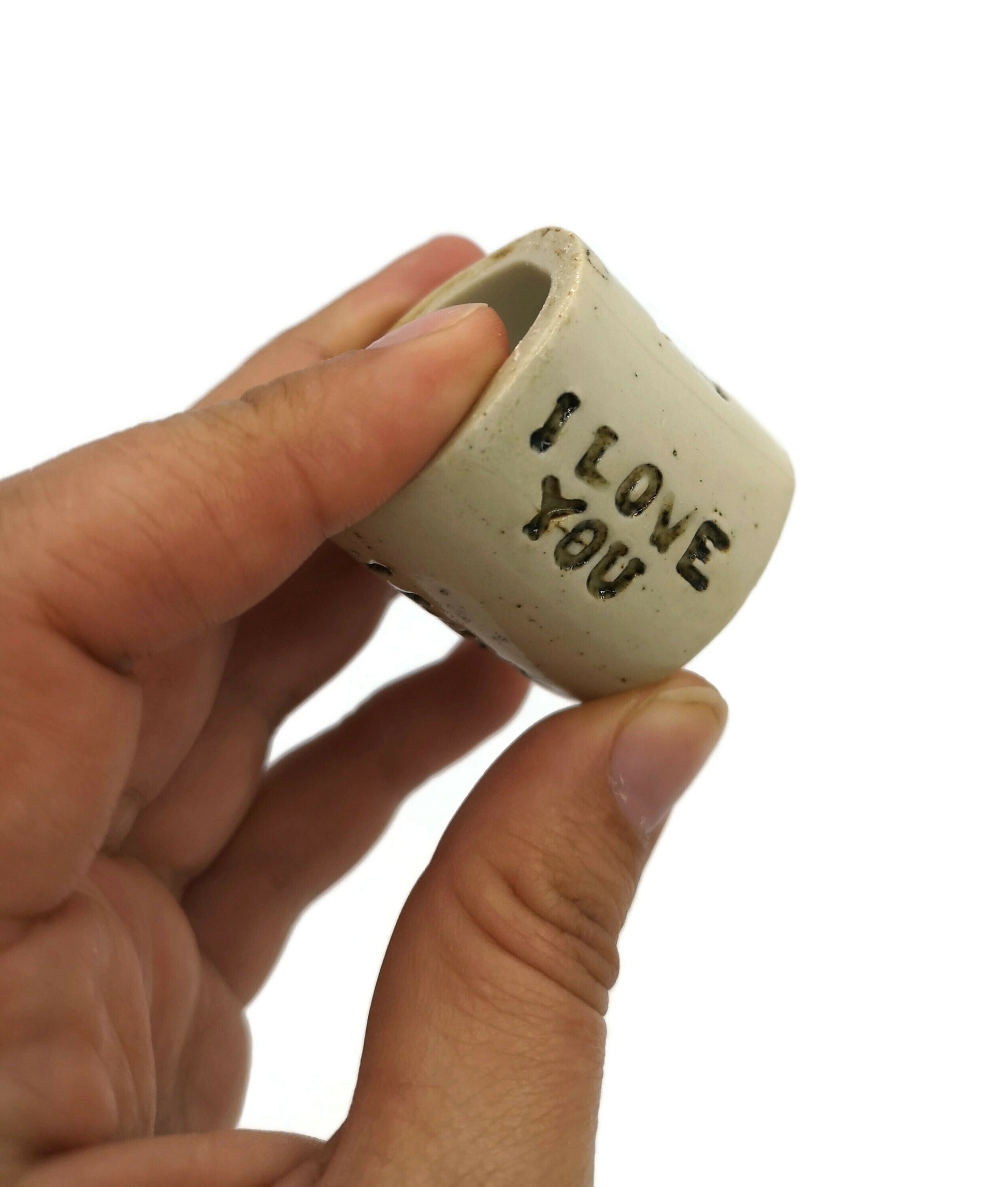 Beige Handmade Ceramic Napkin Holder Message, I Love You Boho Napkin Rings, Women Housewarming Gift First Home Boyfriend Gift, Best Sellers - Ceramica Ana Rafael