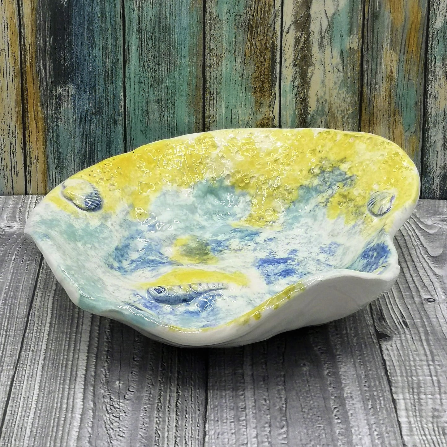 Decorative Bowl, Hand Painted Key Bowl Beach Themed Decor, Handmade Ceramic Bowl, Boho Bathroom Decor, Large Centerpiece Bowl - Ceramica Ana Rafael
