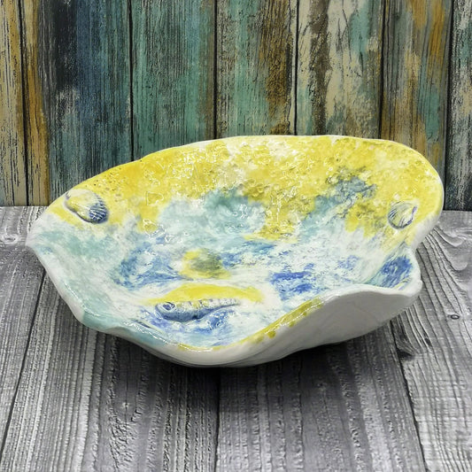 Decorative Bowl, Hand Painted Key Bowl Beach Themed Decor, Handmade Ceramic Bowl, Boho Bathroom Decor, Large Centerpiece Bowl - Ceramica Ana Rafael