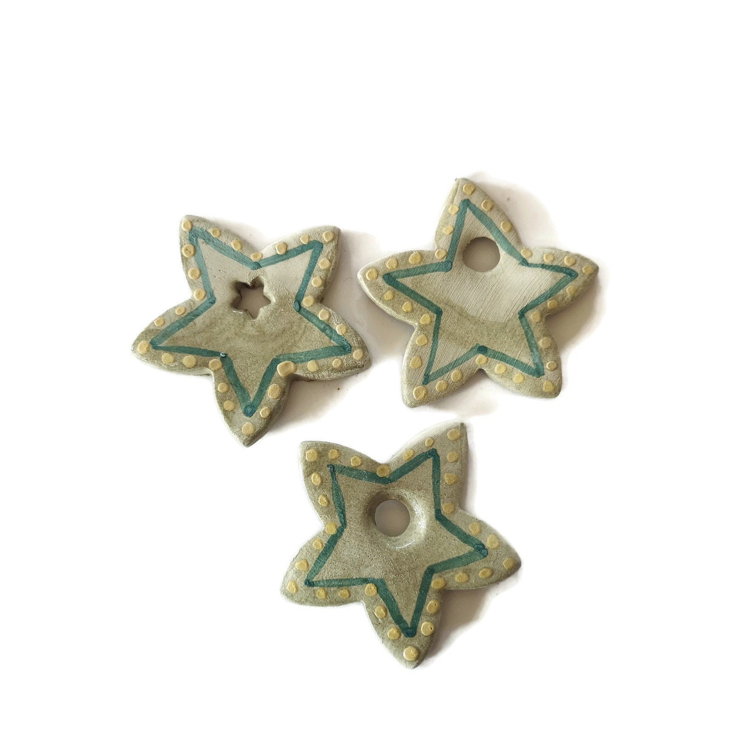 1Pc Extra Large 60mm Green Star Handmade Ceramic Necklace Pendant for Unique Jewelry Making, Hand Painted Clay Charms For Women Fashion - Ceramica Ana Rafael