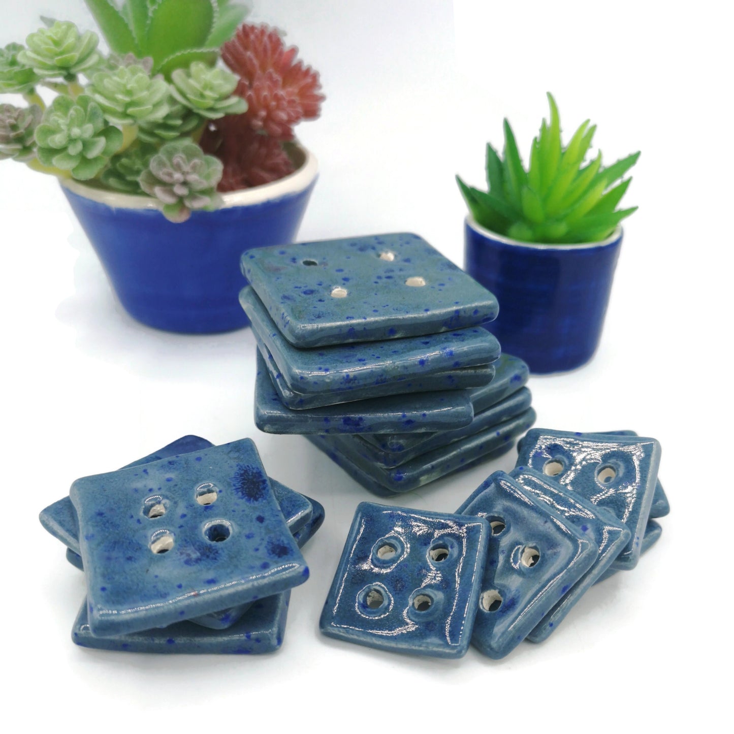 Large Square Buttons, Handmade Ceramic Button, Fancy Sewing Buttons Big, Oversized Flat Buttons Decorative For Jacket, Blouse Or Coat - Ceramica Ana Rafael