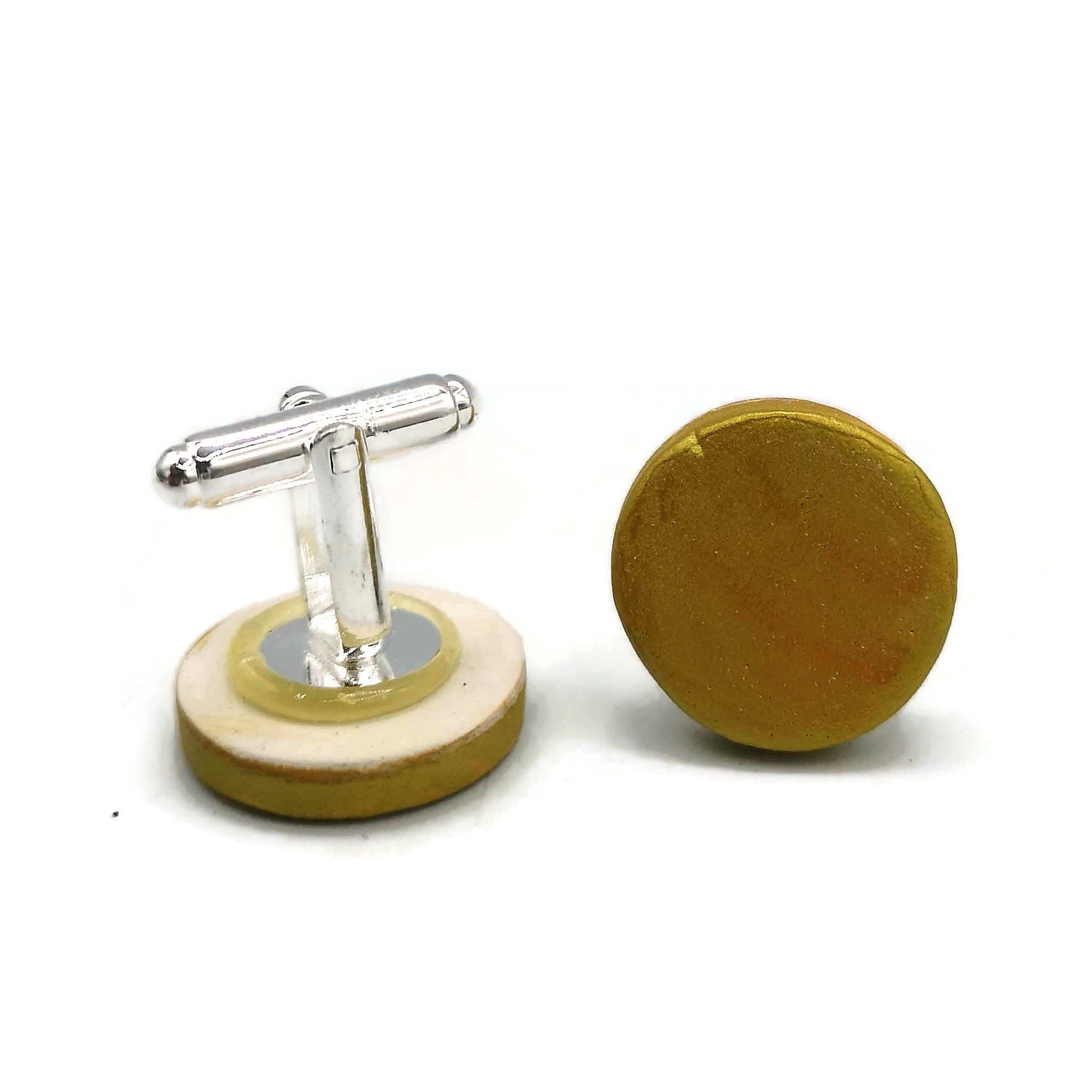 Handmade Ceramic Gold Cufflinks For Men, Porcelain 9th Anniversary Gift For Husband, Dad Fathers Day Gift Idea, Best Birthday Gifts For Him - Ceramica Ana Rafael