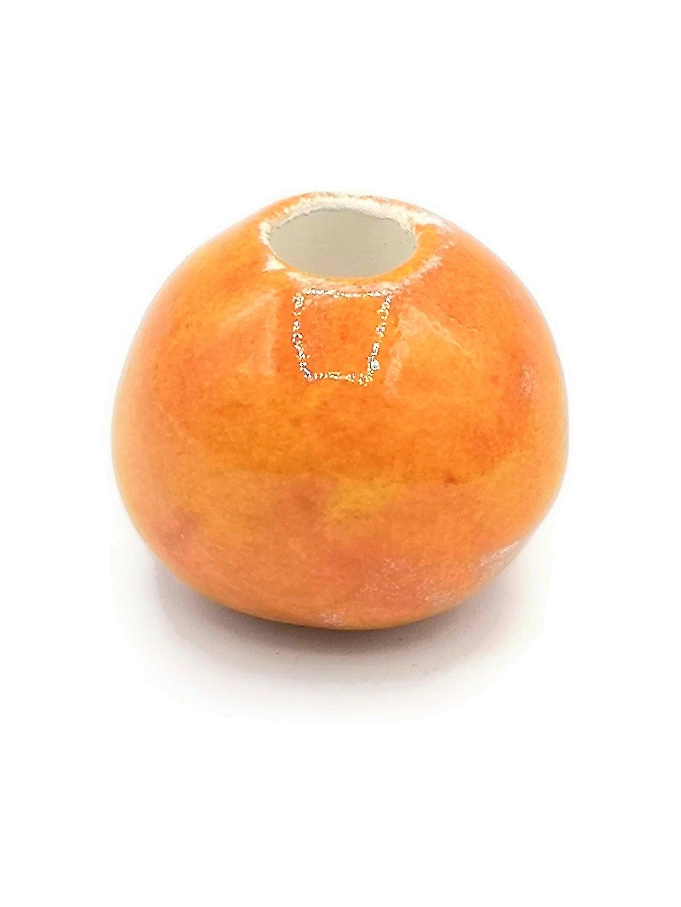 1Pc 30mm Extra Large Beads for Jewelry Making, Handmade Ceramic Macrame Beads Large Hole 7mm, Unique Giant Orange Beads For Plant Hanger - Ceramica Ana Rafael