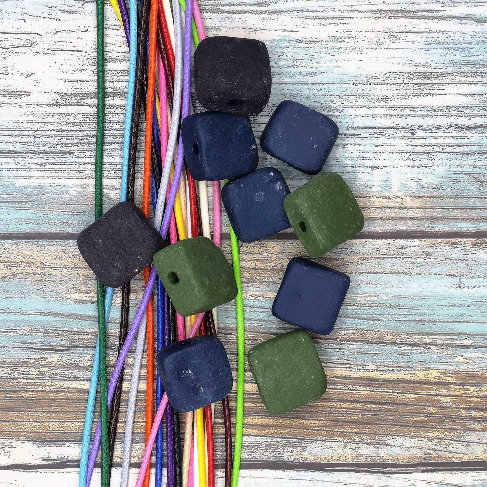 10Pc 15mm Ceramic Beads For jewelry Making 2mm Hole, Matte Square Clay Beads, Unique Assorted Beads Set Square Shape, Large Handmade Beads