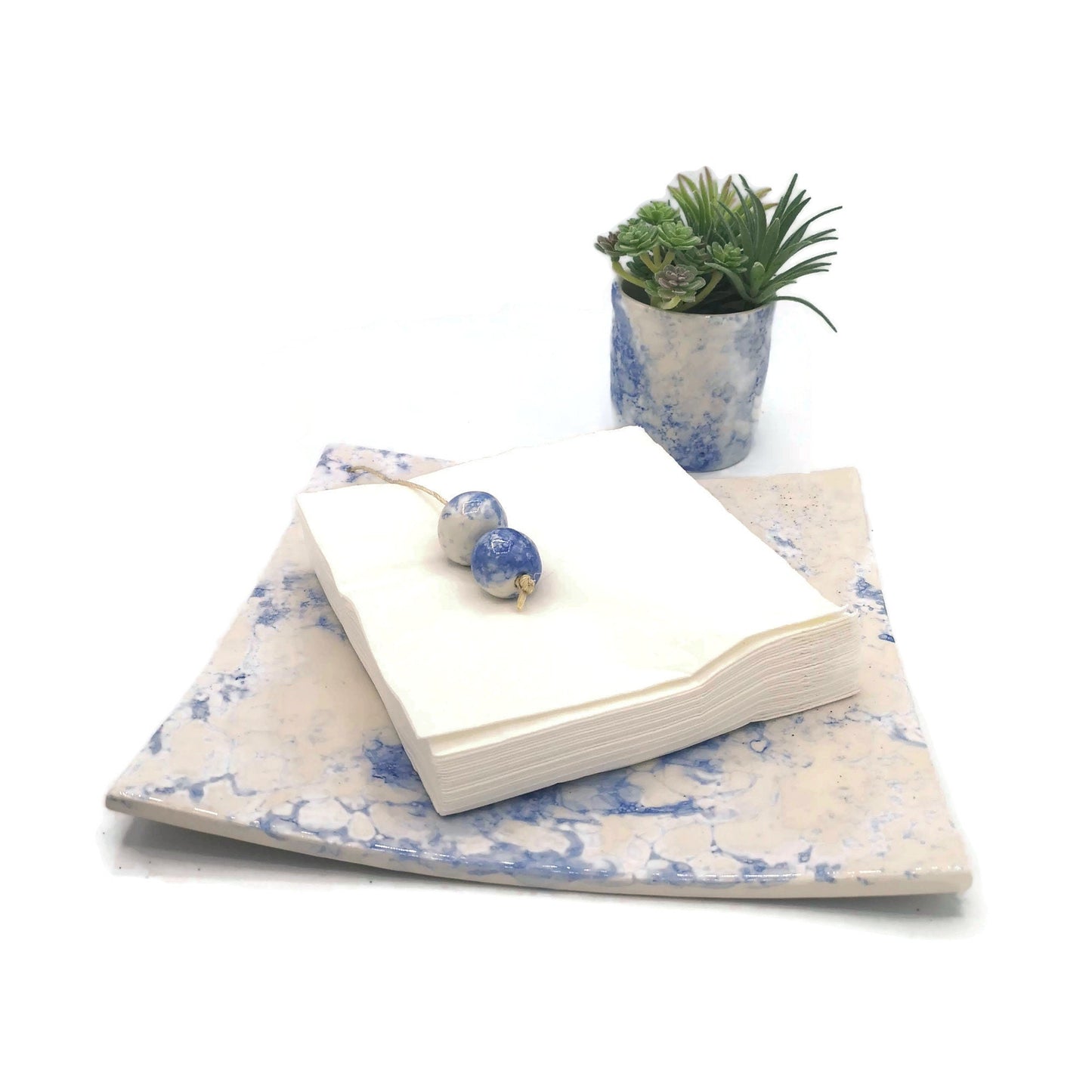 Dining Table Napkin Holder, Outdoor Dining Table Decor, Handmade Ceramic Square Napkin Holder, - Ceramica Ana Rafael