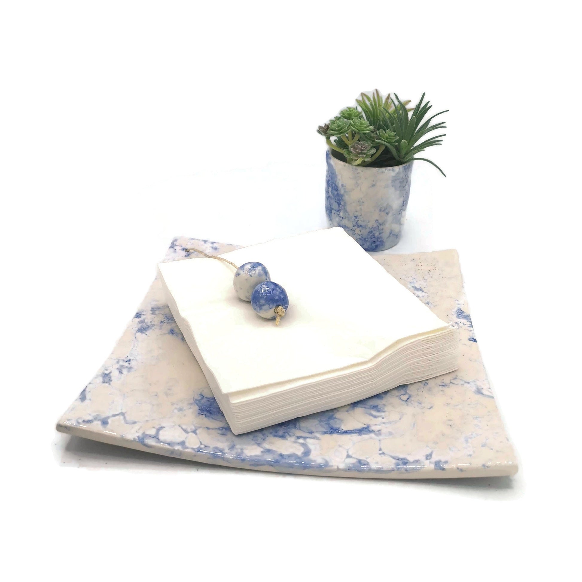 Dining Table Napkin Holder, Outdoor Dining Table Decor, Handmade Ceramic Square Napkin Holder, - Ceramica Ana Rafael