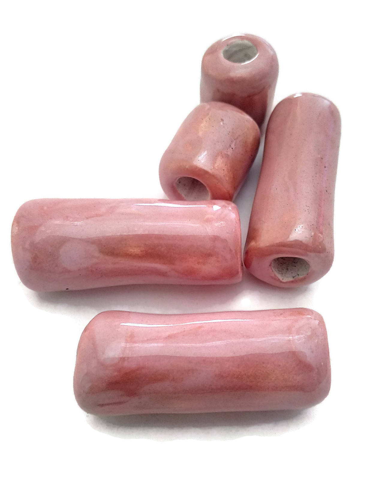 4Pc Handmade Ceramic Beads, Large Hole Macrame Beads, Clay Beads, Unique Decorative Beads Elongated, Jewelry Making Tube Beads Long - Ceramica Ana Rafael