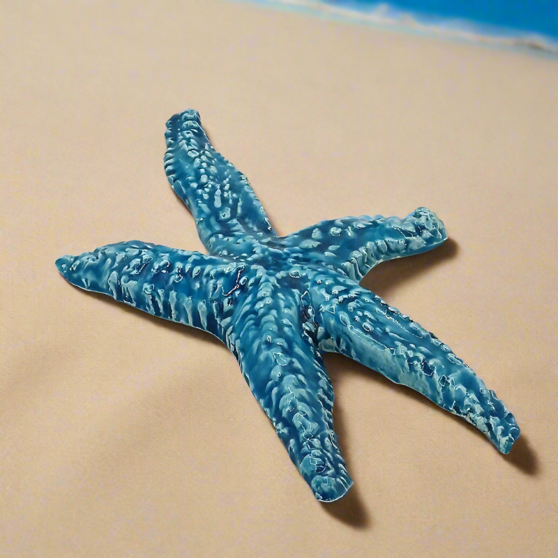 Handmade Ceramic Blue Starfish Tile Wall Decor – Unique Beach Lover Gift
